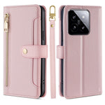 For Xiaomi 14 Case Card Slots Zipper Wallet Leather Cover with 2 Straps