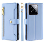 For Xiaomi 14 Case Card Slots Zipper Wallet Leather Cover with 2 Straps