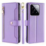 For Xiaomi 14 Case Card Slots Zipper Wallet Leather Cover with 2 Straps