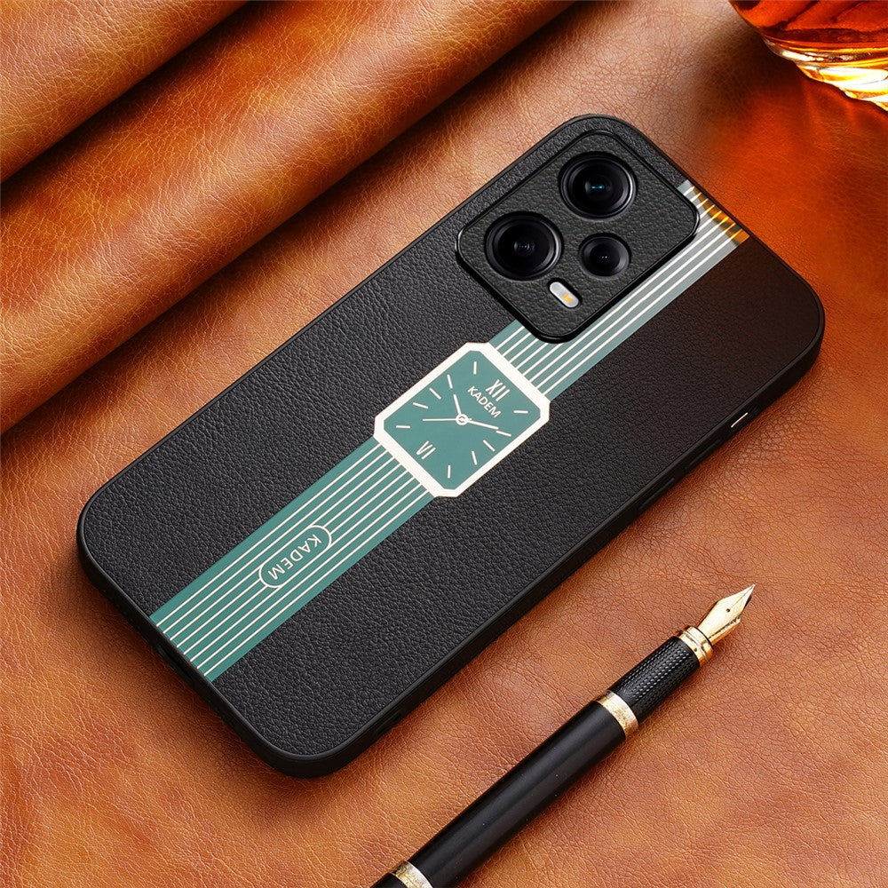KADEM For Xiaomi Redmi Note 12 Pro 5G Cover Leather+TPU+Acrylic Watch Pattern Protector Case