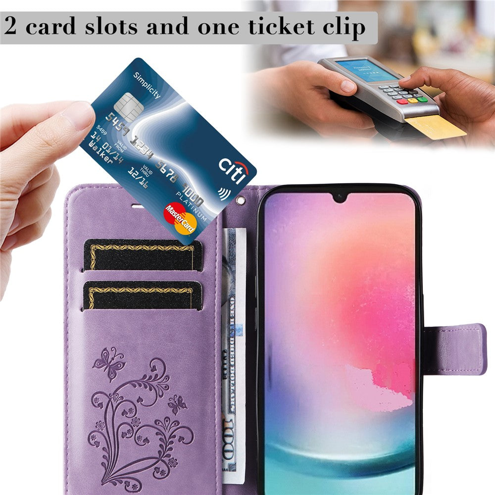 For Samsung Galaxy A25 5G (Global) Wallet Case Floral Butterfly Imprinted Leather Phone Cover Stand