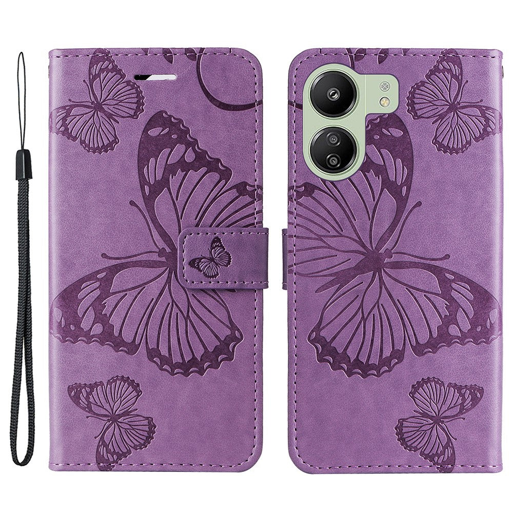 For Xiaomi Redmi 13C 4G / 13C 5G / 13R 5G / Poco M6 5G / Poco C65 4G Wallet Case Floral Butterfly Imprinted Leather Phone Cover Stand