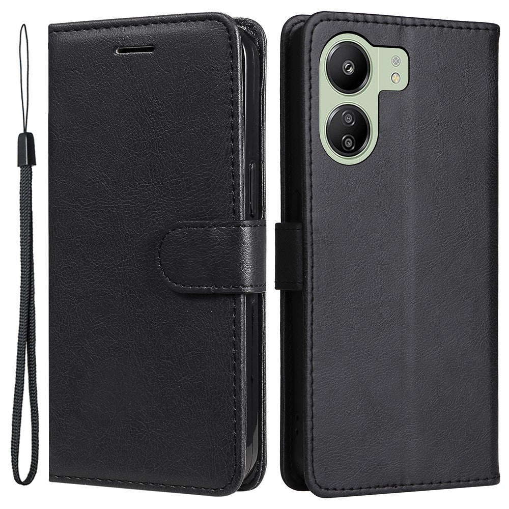 For Xiaomi Redmi 13C 4G / 13C 5G / 13R 5G / Poco M6 5G / Poco C65 4G Case Solid Color Leather Mobile Cover Wallet Stand with Strap