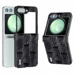 ABEEL For Samsung Galaxy Z Flip5 5G Case Mahjong Texture Genuine Cow Leather+PC Phone Cover