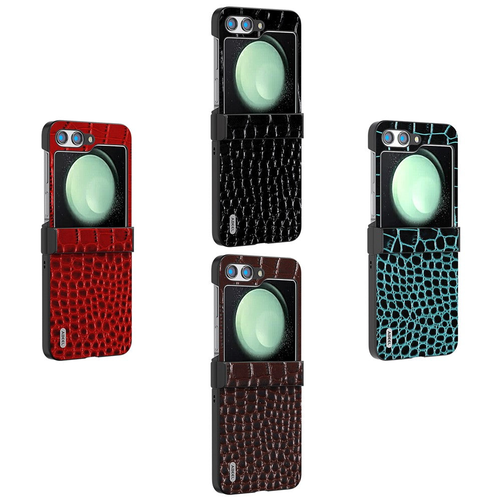 ABEEL For Samsung Galaxy Z Flip5 5G Case Hinge Protection Genuine Cow Leather+PC Cover