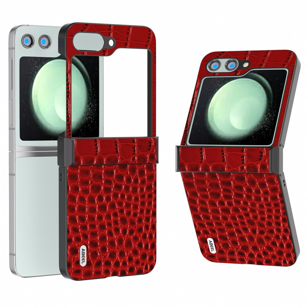 ABEEL For Samsung Galaxy Z Flip5 5G Case Hinge Protection Genuine Cow Leather+PC Cover