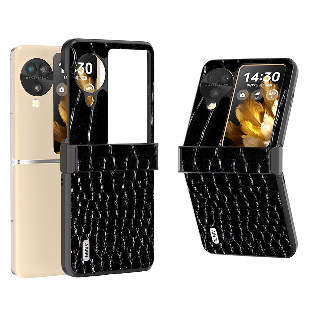 ABEEL For Oppo Find N3 Flip 5G Folding Phone Case Hinge Protection Crocodile Texture Cover