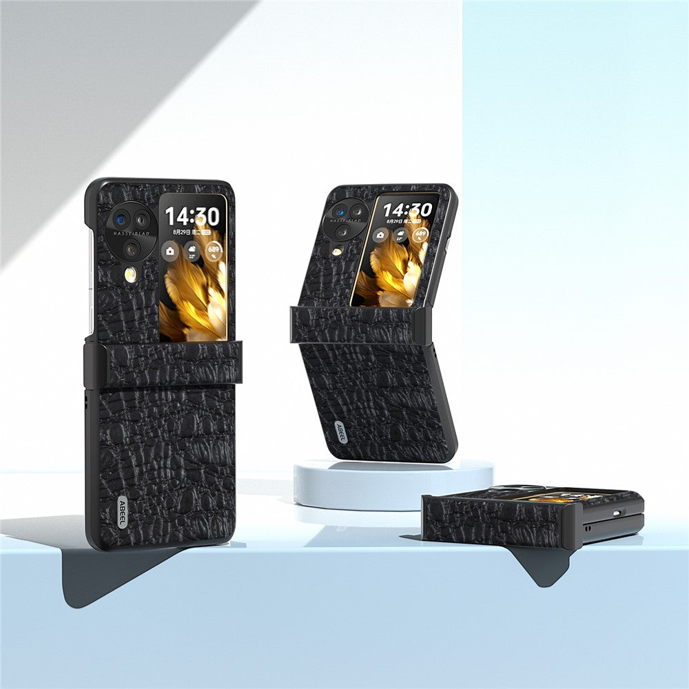 ABEEL For Oppo Find N3 Flip 5G Case Genuine Cow Leather Coated PC Cover with Hinge Protection