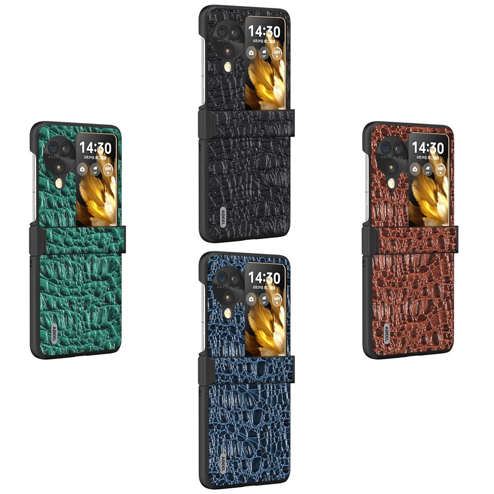 ABEEL For Oppo Find N3 Flip 5G Case Genuine Cow Leather Coated PC Cover with Hinge Protection