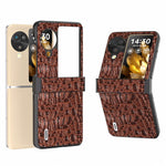 ABEEL For Oppo Find N3 Flip 5G Case Genuine Cow Leather Coated PC Cover with Hinge Protection