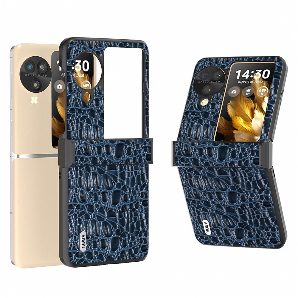 ABEEL For Oppo Find N3 Flip 5G Case Genuine Cow Leather Coated PC Cover with Hinge Protection