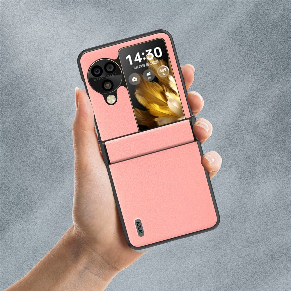 ABEEL For Oppo Find N3 Flip 5G Case Hinge Design Genuine Cow Leather+PC Phone Cover