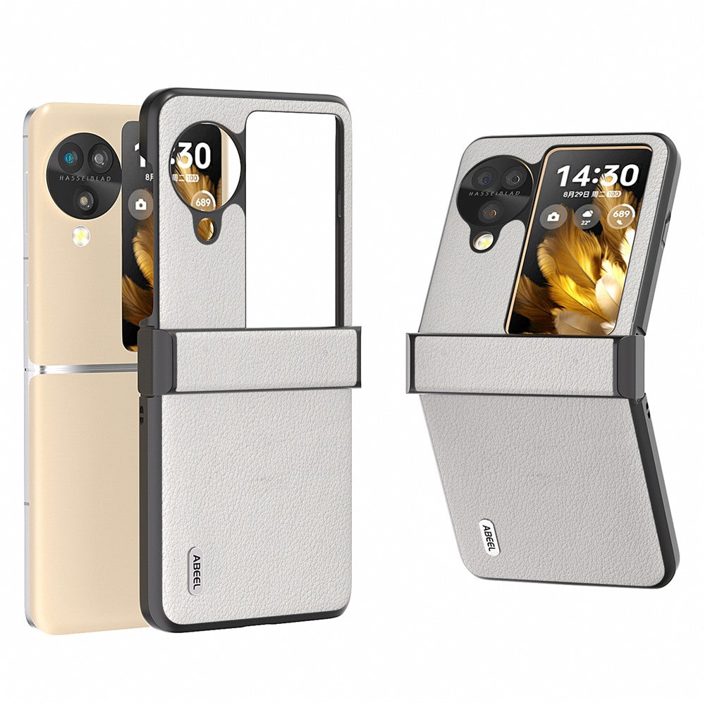 ABEEL For Oppo Find N3 Flip 5G Case Hinge Design Genuine Cow Leather+PC Phone Cover