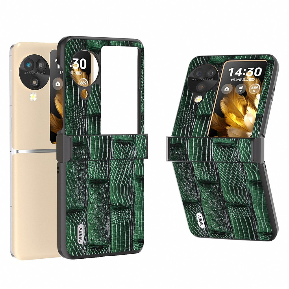 ABEEL For Oppo Find N3 Flip 5G Case 3-in-1 Genuine Cow Leather+PC Cover with Hinge