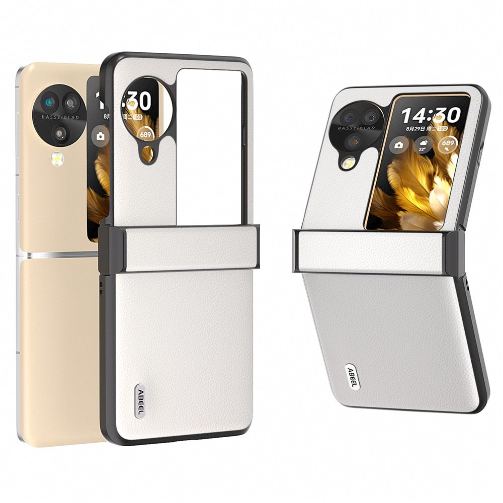 ABEEL For Oppo Find N3 Flip 5G Case Genuine Cow Leather+PC Hinge Protection Phone Cover