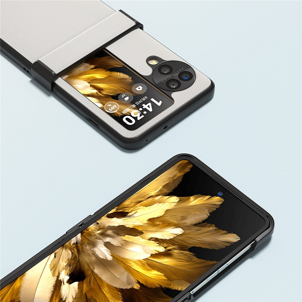 ABEEL For Oppo Find N3 Flip 5G Case Genuine Cow Leather+PC Hinge Protection Phone Cover