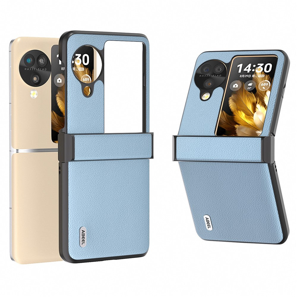 ABEEL For Oppo Find N3 Flip 5G Case Genuine Cow Leather+PC Hinge Protection Phone Cover