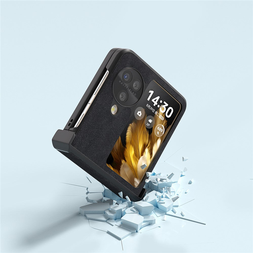 ABEEL For Oppo Find N3 Flip 5G Case Hinge Design Leather+PC Folding Phone Cover