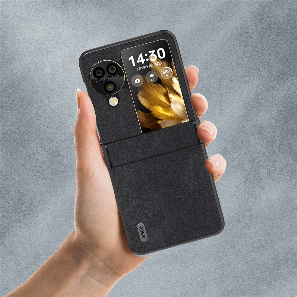 ABEEL For Oppo Find N3 Flip 5G Case Hinge Design Leather+PC Folding Phone Cover