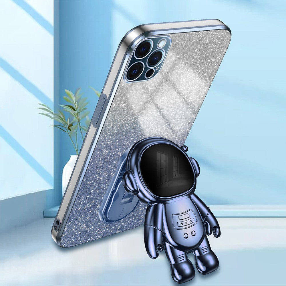 Glittery Powder Decor Cover for iPhone 12 Pro Case Kickstand PC+TPU Phone Shell