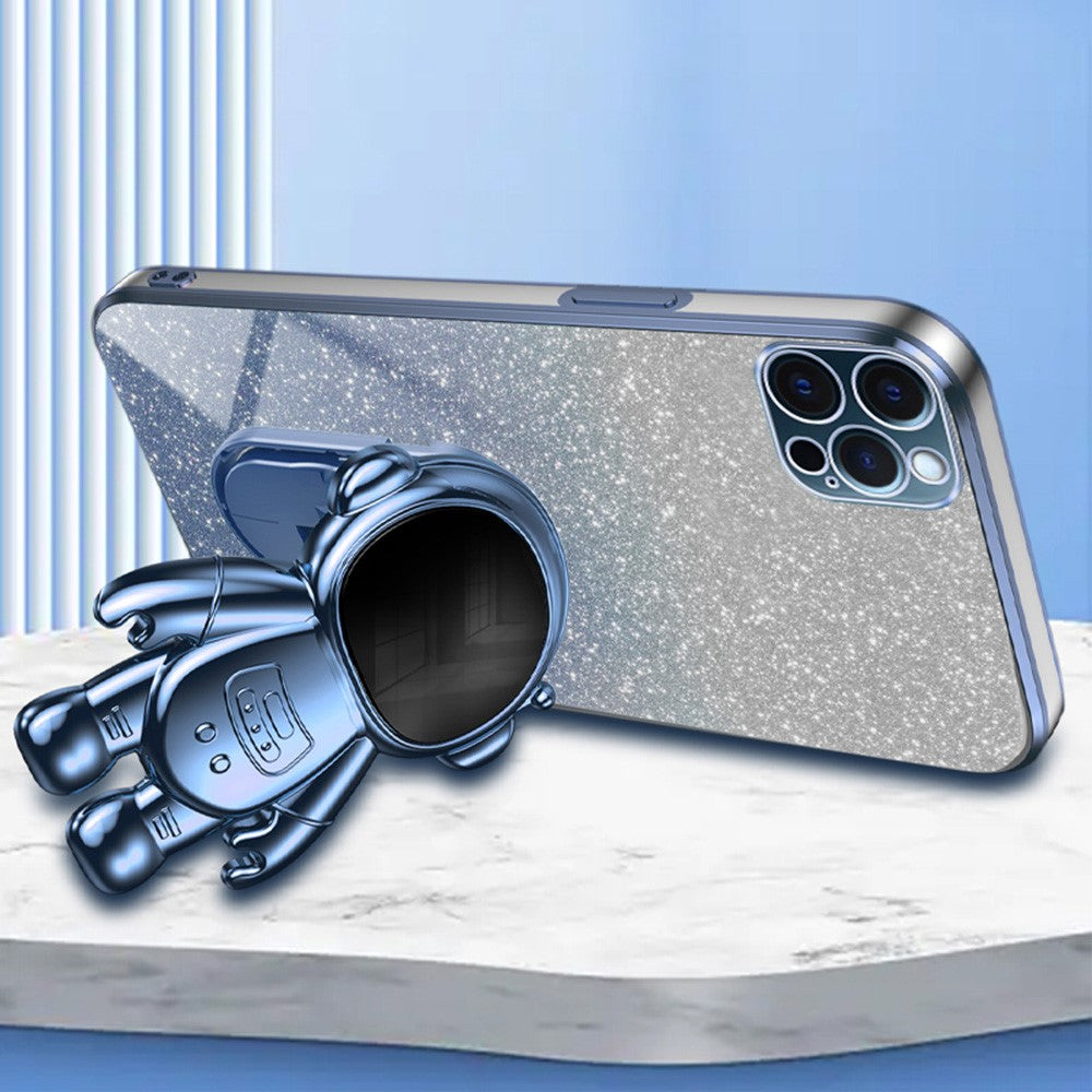Glittery Powder Decor Cover for iPhone 12 Pro Case Kickstand PC+TPU Phone Shell
