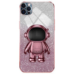 Glittery Powder Decor Cover for iPhone 12 Pro Case Kickstand PC+TPU Phone Shell