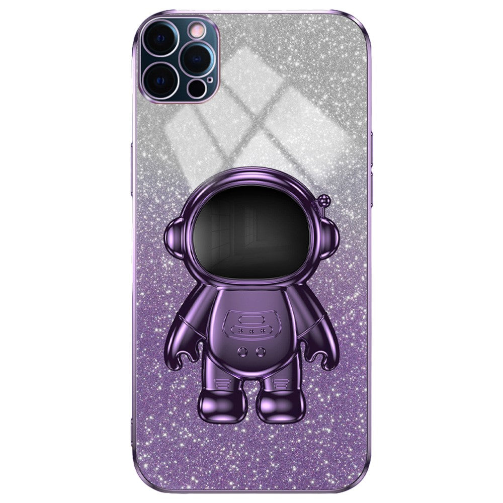 Glittery Powder Decor Cover for iPhone 12 Pro Case Kickstand PC+TPU Phone Shell