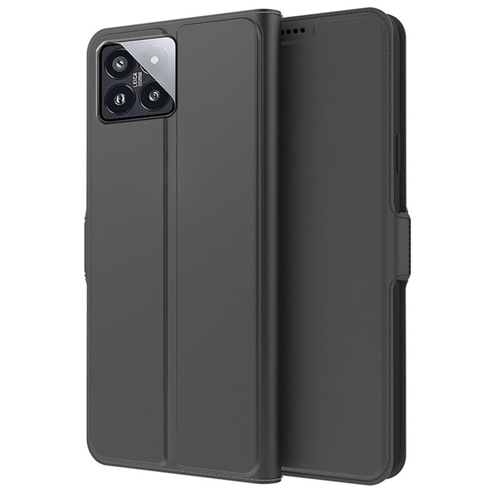 Läderfodral för Xiaomi 14, stativ, korthållare, magnetisk stängning