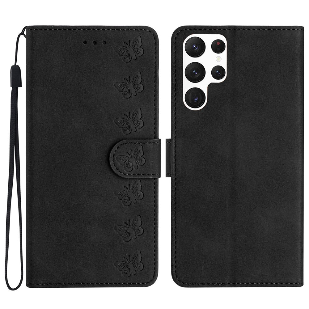 For Samsung Galaxy S24 Ultra Case PU Leather Wallet Imprinted Butterfly Stand Phone Cover