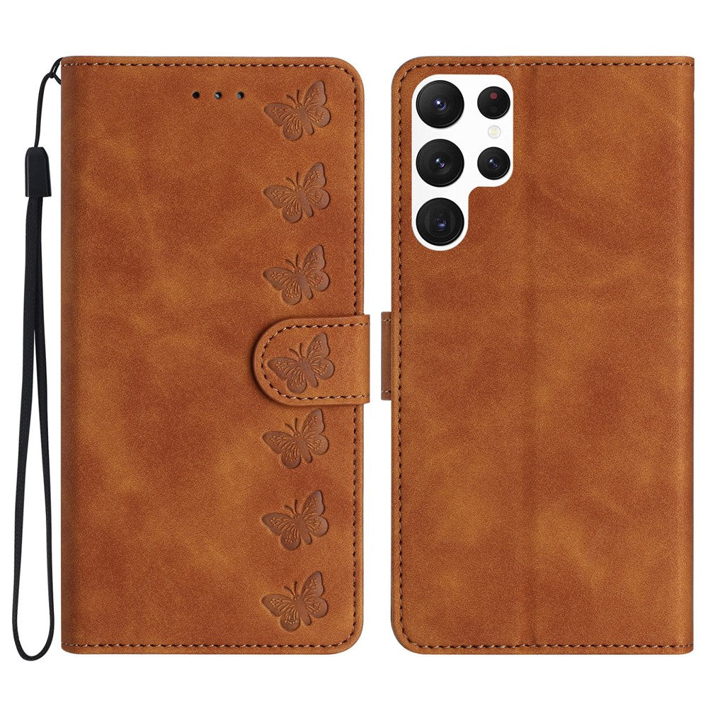 For Samsung Galaxy S24 Ultra Case PU Leather Wallet Imprinted Butterfly Stand Phone Cover