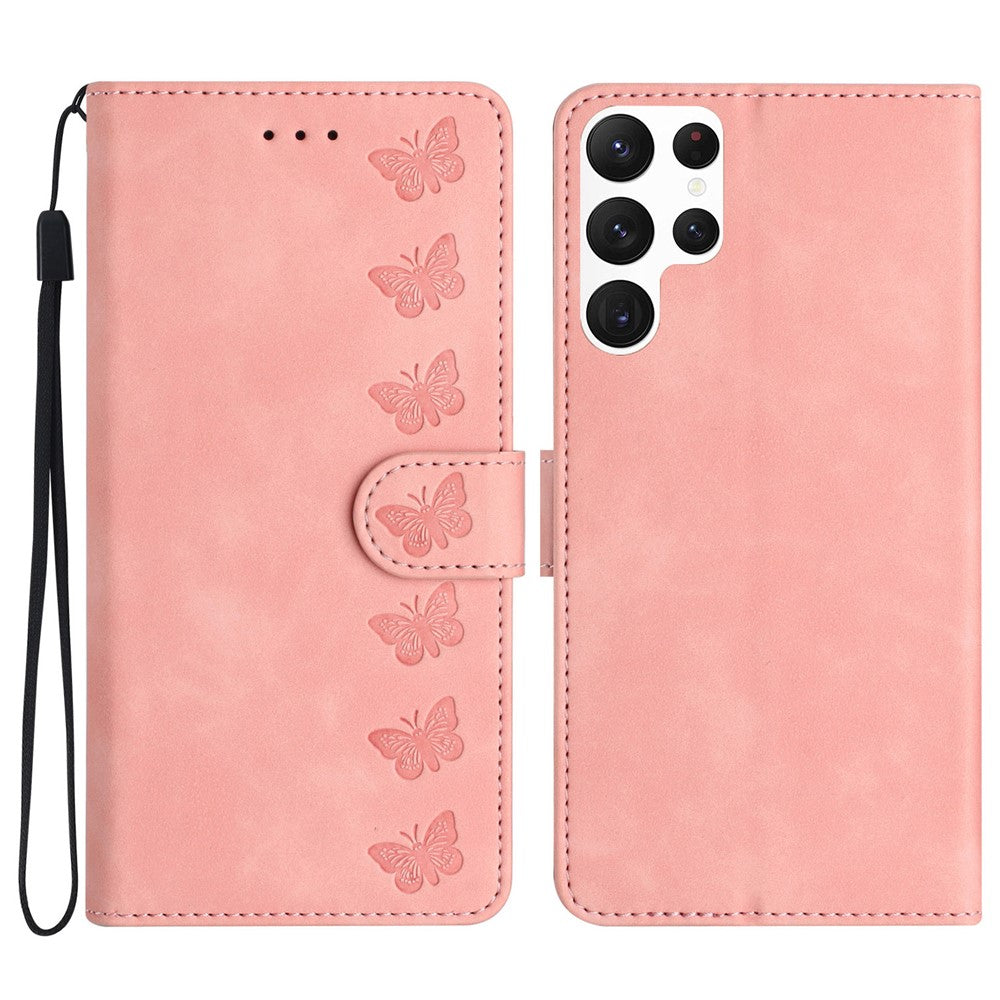 For Samsung Galaxy S24 Ultra Case PU Leather Wallet Imprinted Butterfly Stand Phone Cover