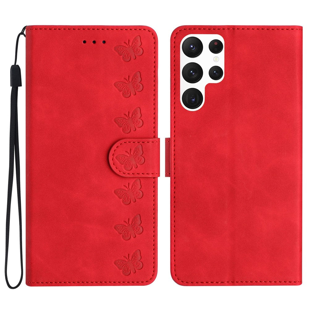 For Samsung Galaxy S24 Ultra Case PU Leather Wallet Imprinted Butterfly Stand Phone Cover