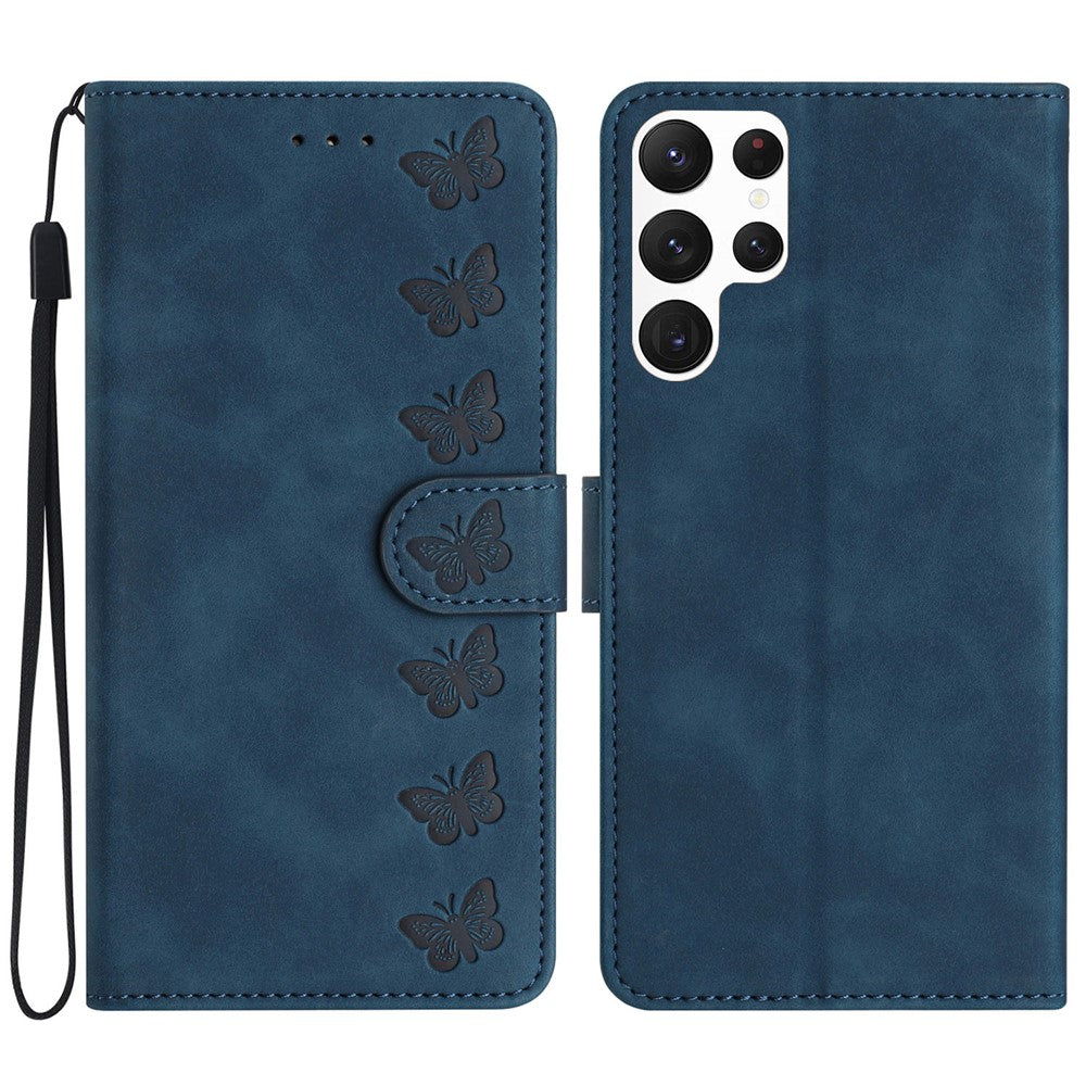 For Samsung Galaxy S24 Ultra Case PU Leather Wallet Imprinted Butterfly Stand Phone Cover