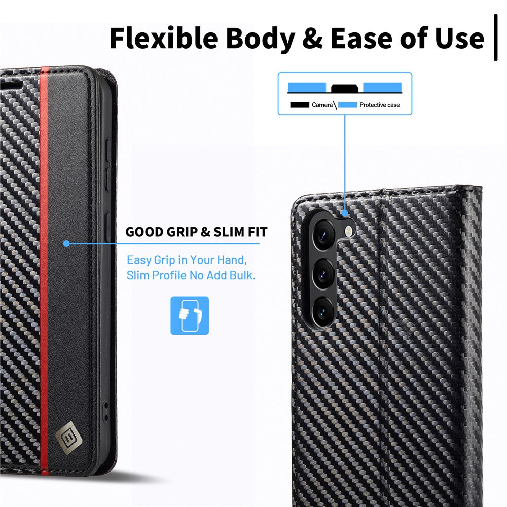 LC.IMEEKE För Samsung Galaxy S24+ mobilskal Stötsäkert Skyddande Skyddsfodral i Kolfiber med Textur