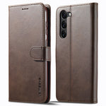 LC.IMEEKE For Samsung Galaxy S24+ Case Calf Texture Leather Stand Phone Protective Cover