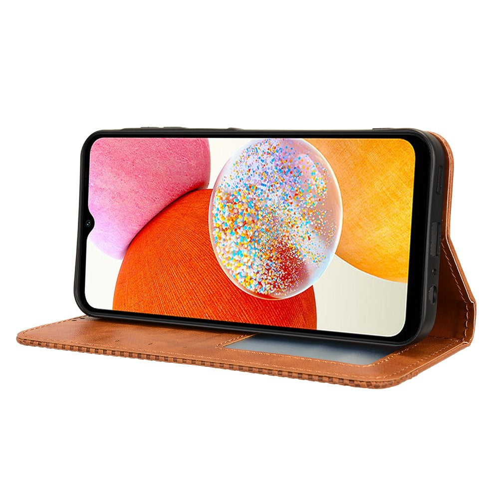 Til Samsung Galaxy A15 5G lædercover retro-telefoncover med pungstativ