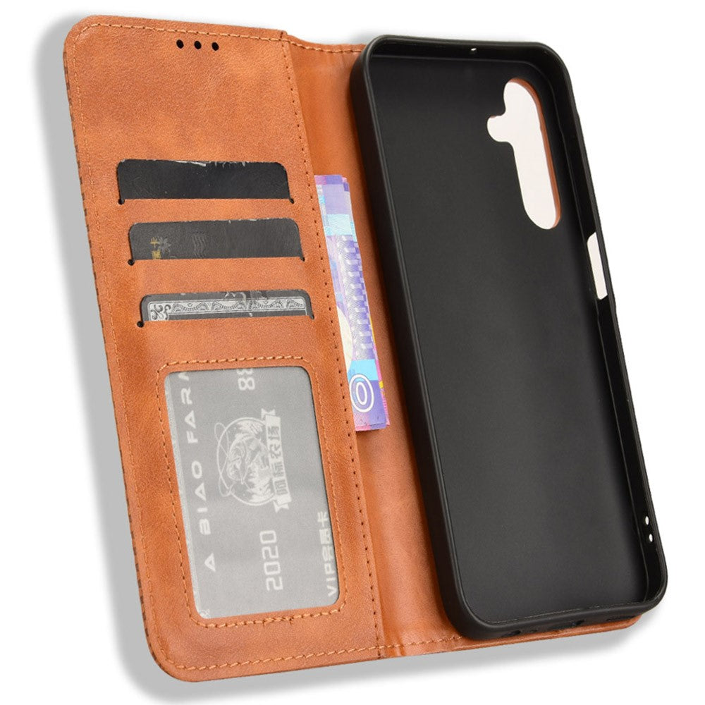 Til Samsung Galaxy A15 5G lædercover retro-telefoncover med pungstativ