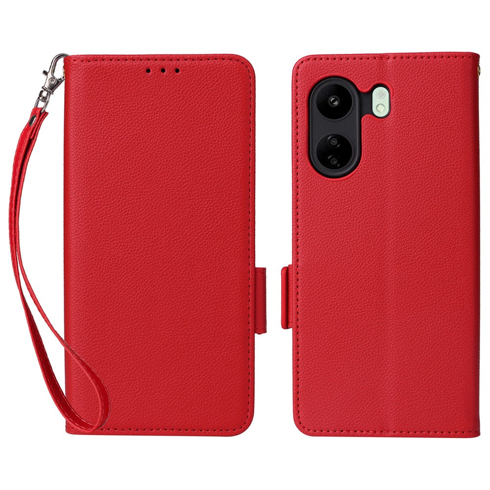 For Xiaomi Poco C65 4G / Redmi 13C 4G Cover PU Leather Wallet Cell Phone Case with Strap
