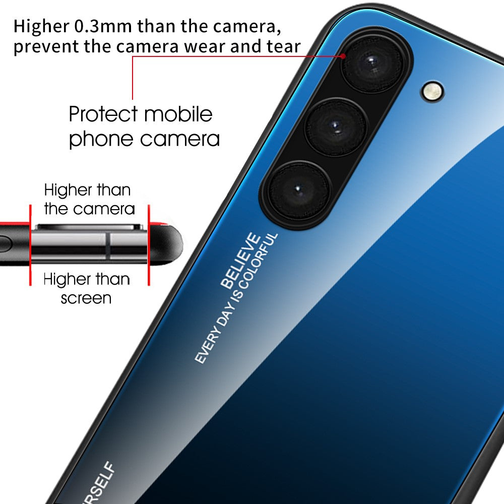PC TPU-mobilskal för Samsung Galaxy S24-skal i härdat glas med tonad färg på baksidan