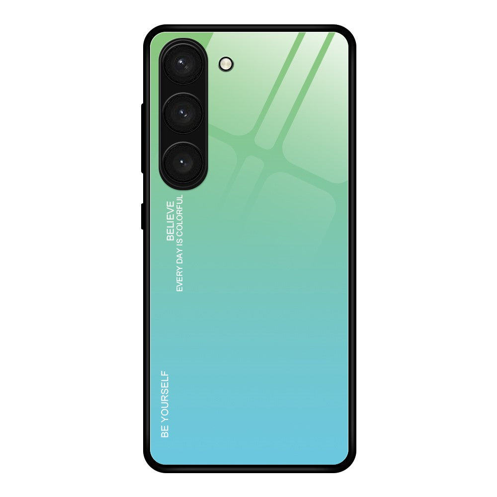 PC TPU-mobilskal för Samsung Galaxy S24-skal i härdat glas med tonad färg på baksidan