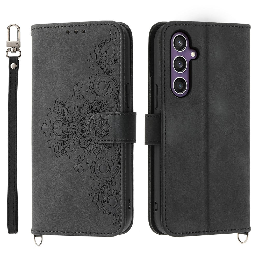 For Samsung Galaxy S24 Case Multiple Card Slots Leather Stand Cover with Straps