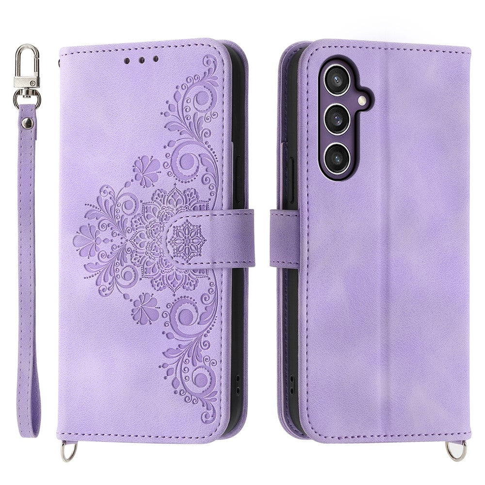 For Samsung Galaxy S24 Case Multiple Card Slots Leather Stand Cover with Straps