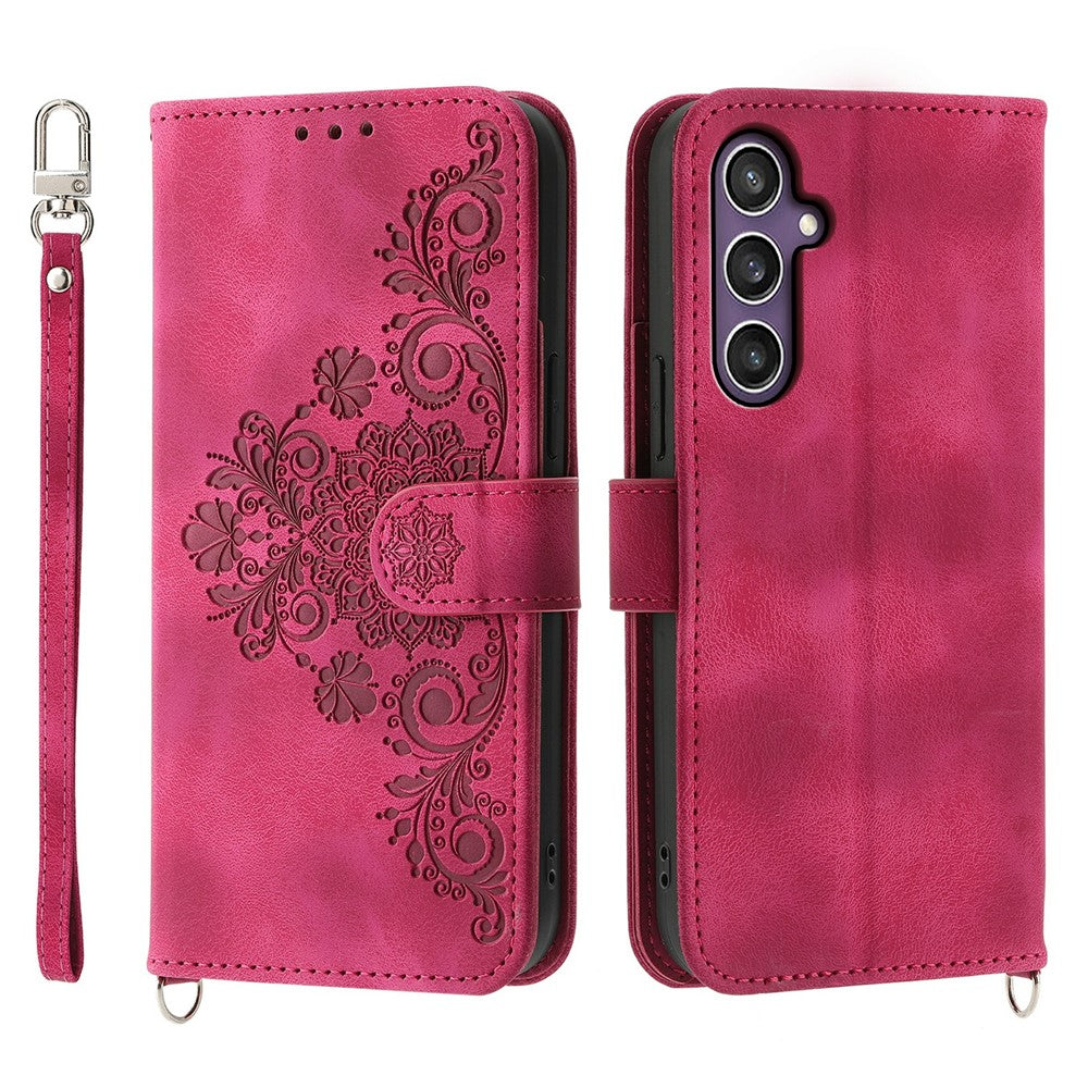 For Samsung Galaxy S24 Case Multiple Card Slots Leather Stand Cover with Straps