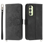 Samsung Galaxy A25 5G (Global) (161,0 x 76,5 x 8,3 mm) fodral i läder med blommönster och remmar