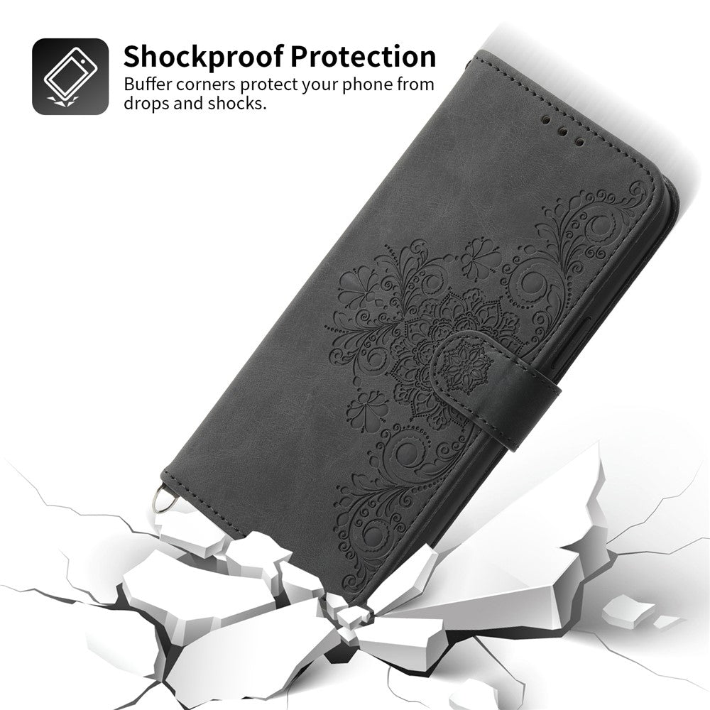 For Xiaomi 14 Case Wallet Imprinted Flower Leather Phone Cover with 2 Straps