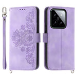 For Xiaomi 14 Case Wallet Imprinted Flower Leather Phone Cover with 2 Straps