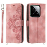 For Xiaomi 14 Case Wallet Imprinted Flower Leather Phone Cover with 2 Straps