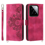 For Xiaomi 14 Case Wallet Imprinted Flower Leather Phone Cover with 2 Straps