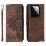 For Xiaomi 14 Case Wallet Imprinted Flower Leather Phone Cover with 2 Straps