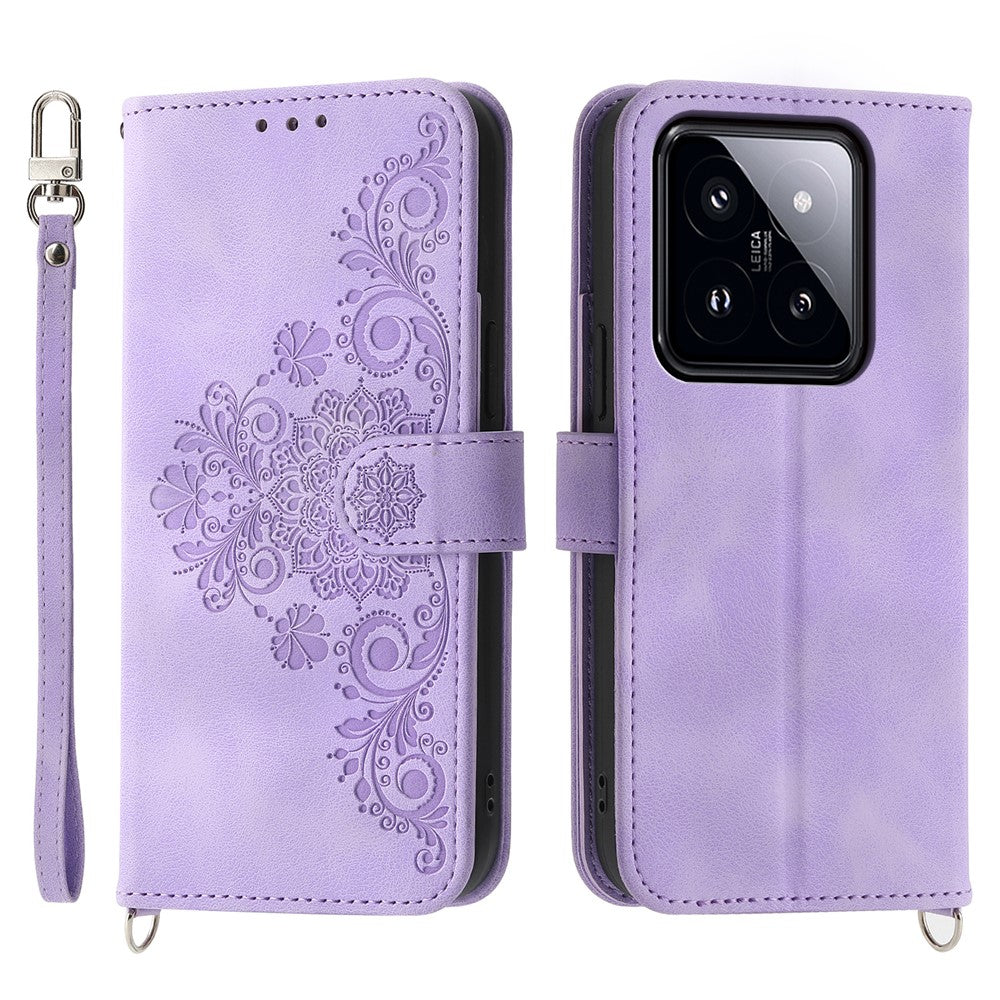 For Xiaomi 14 Pro Case Wallet Leather Phone Cover with Hand Strap + Shoulder Strap